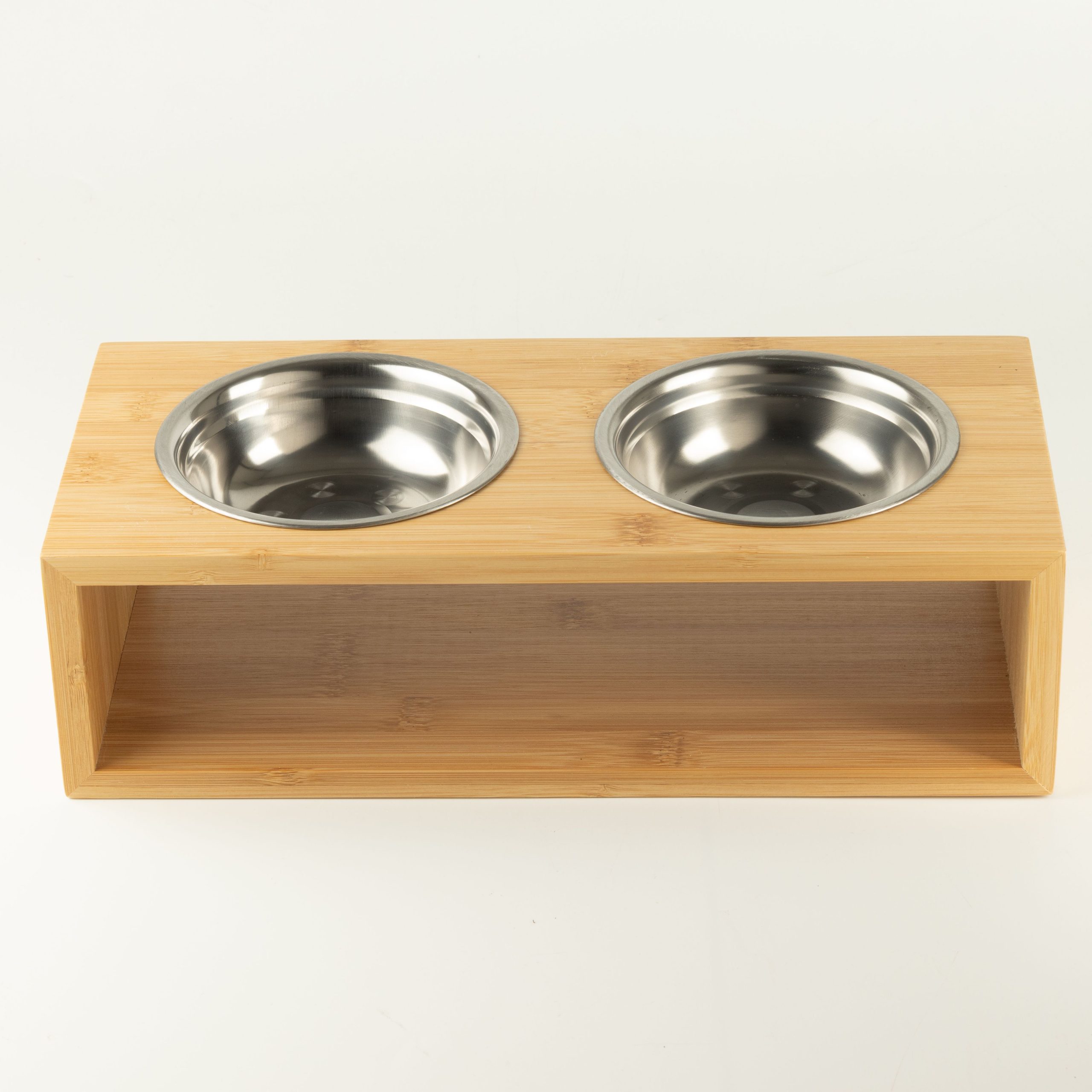 PAW Food Bowls - Large Double Stainless Steel in Wooden Stand - Image 2