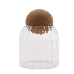 Decorative and Useful Cottage Cork-Ball Glass Jar -  Ribbed - 10cm