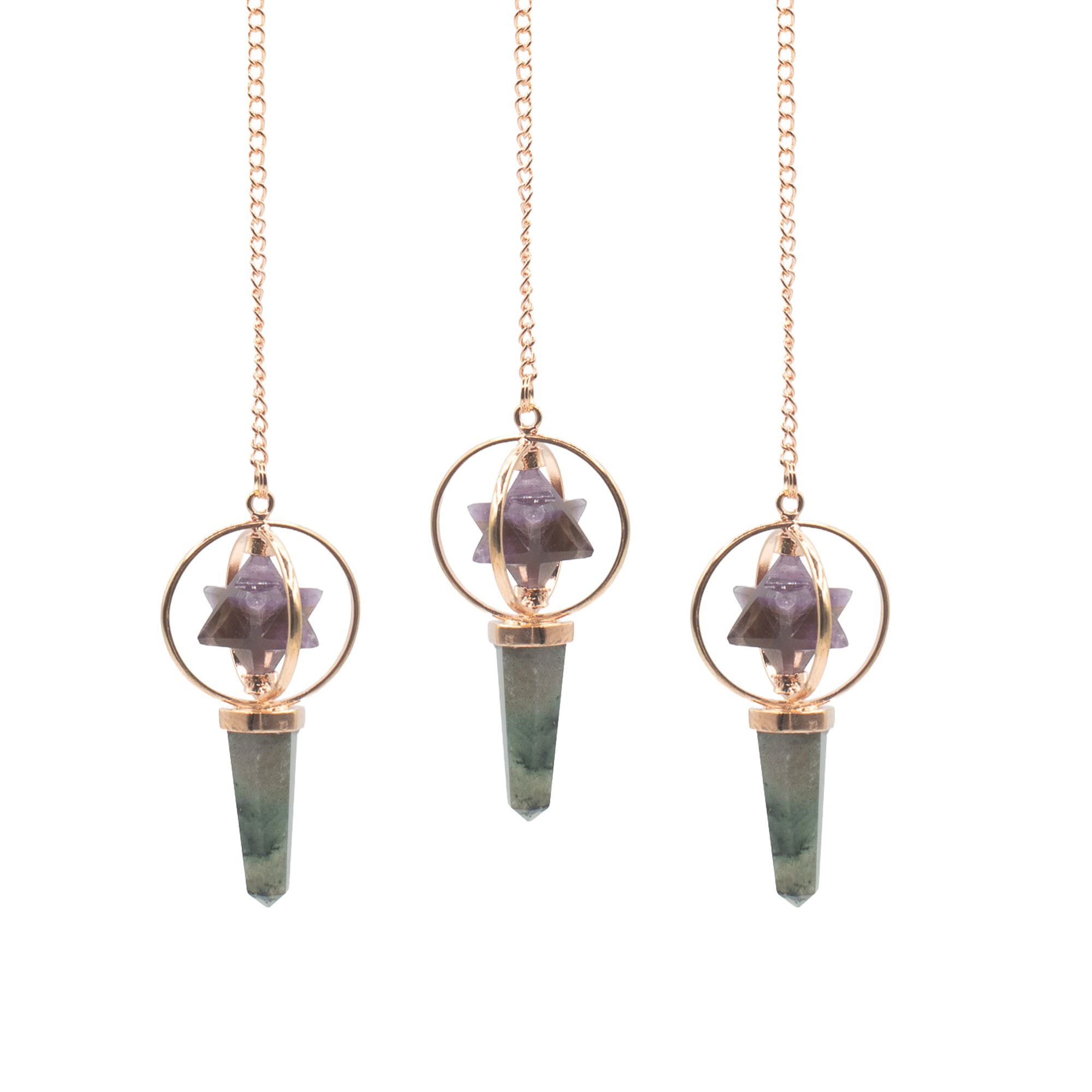 Cosmic Navigator- Two Piece Spinning Merkaba Star in Copper Pendulum - Amethyst & Labradorite - Image 2