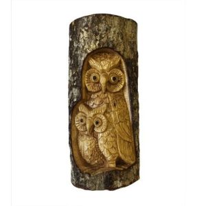 Carved Wall Plaque Owl Family 26x16x6cm