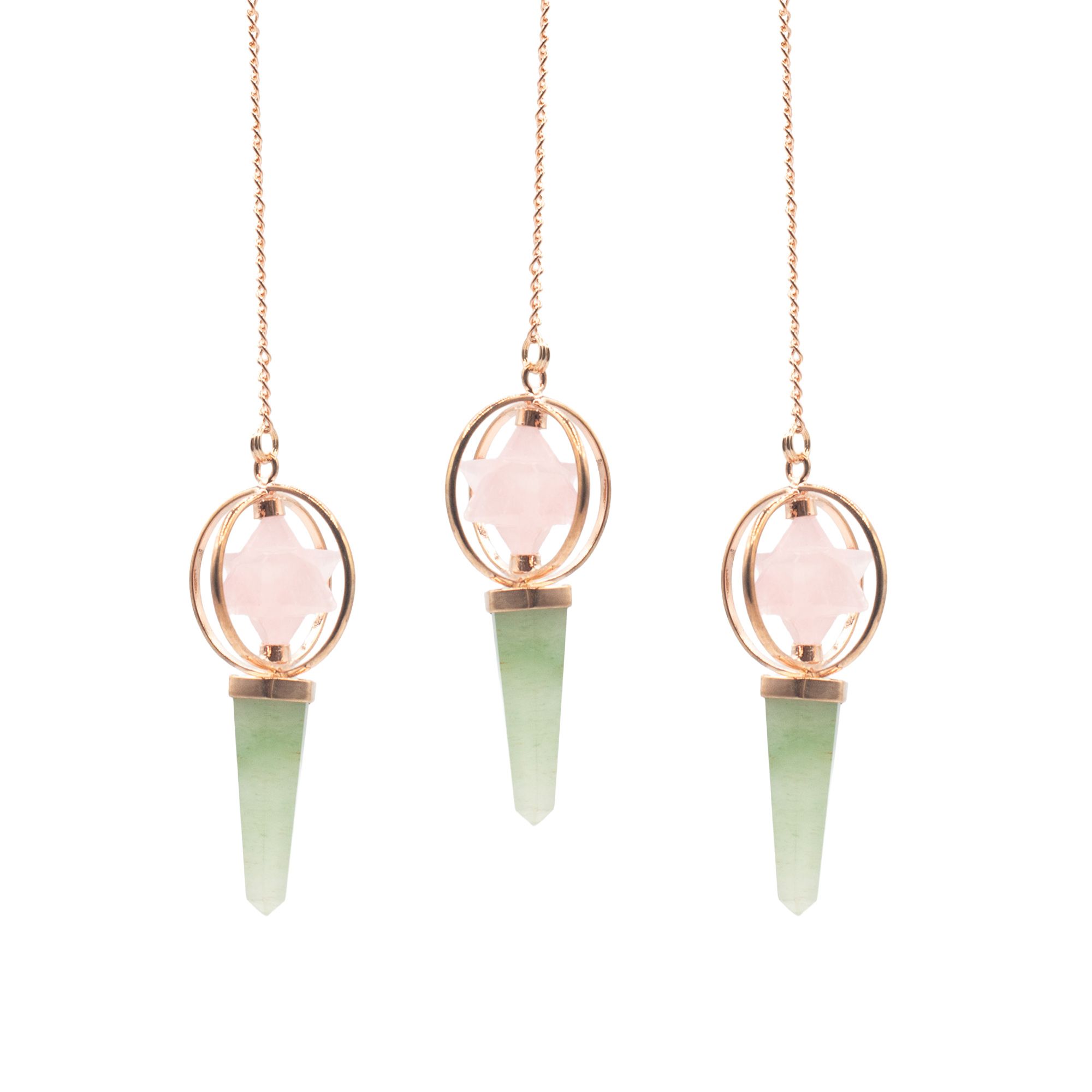 Heart Compass- Two Piece Spinning Merkaba Star in Copper Pendulum - Rose Quartz & Green Aventurine - Image 2