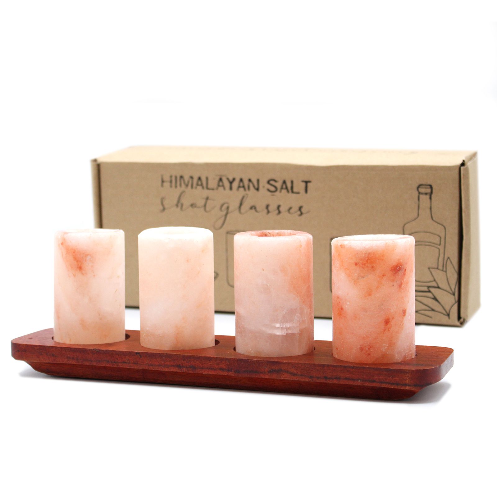 Set of 4 Himalayan Salt Shot Glasses and Wood Serving Stand - Image 7