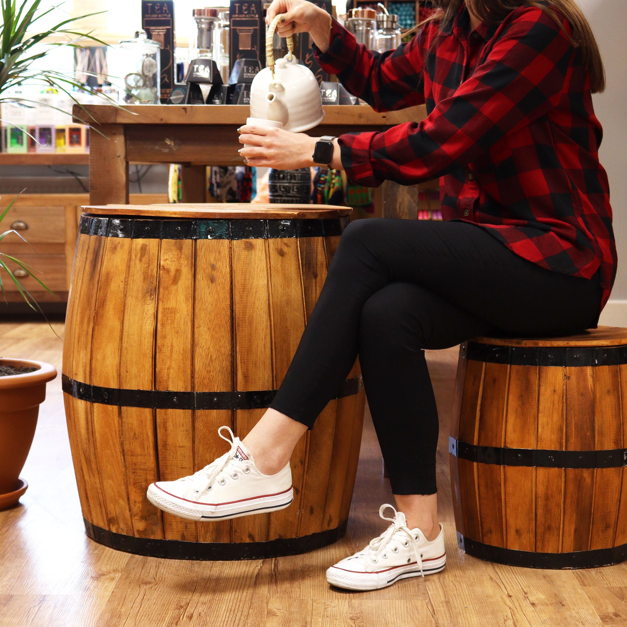 Beer Barrel Stool – Natural Wood 38 x 32 cm - Image 5