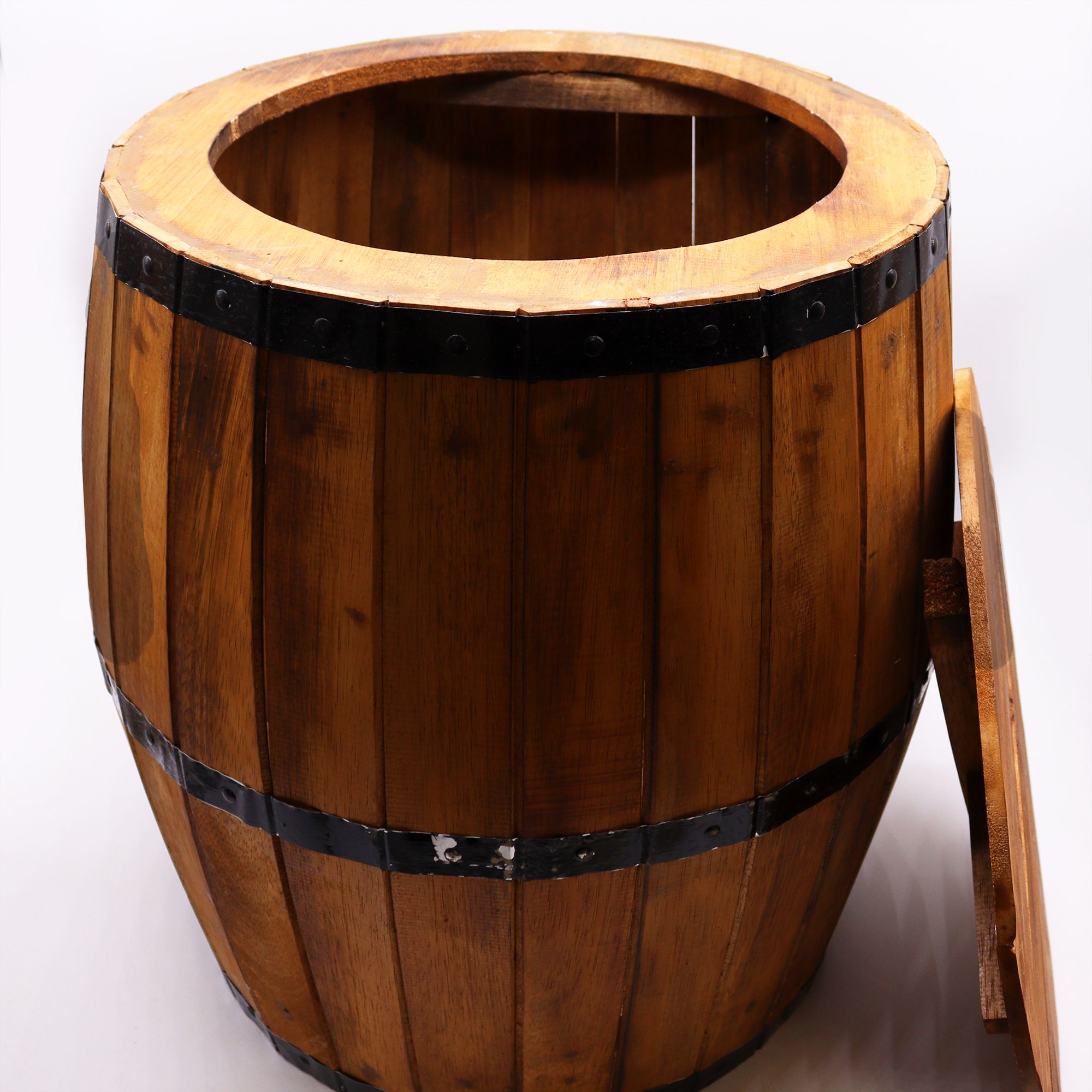 Beer Barrel Table & Parasol Stand – Natural Wood 60 x 48.5 cm - Image 5