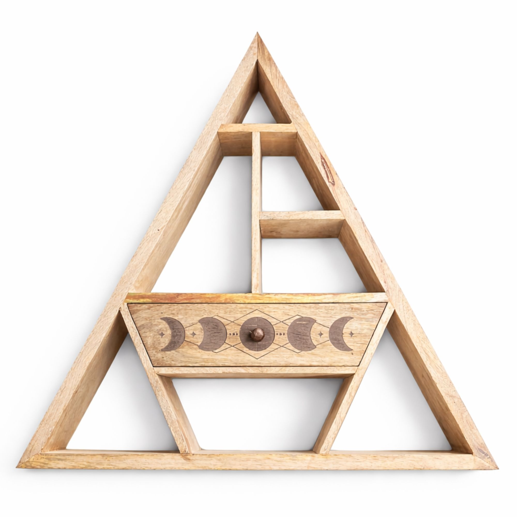 Triangle Shaped Wooden Wall Shelf with Drawer