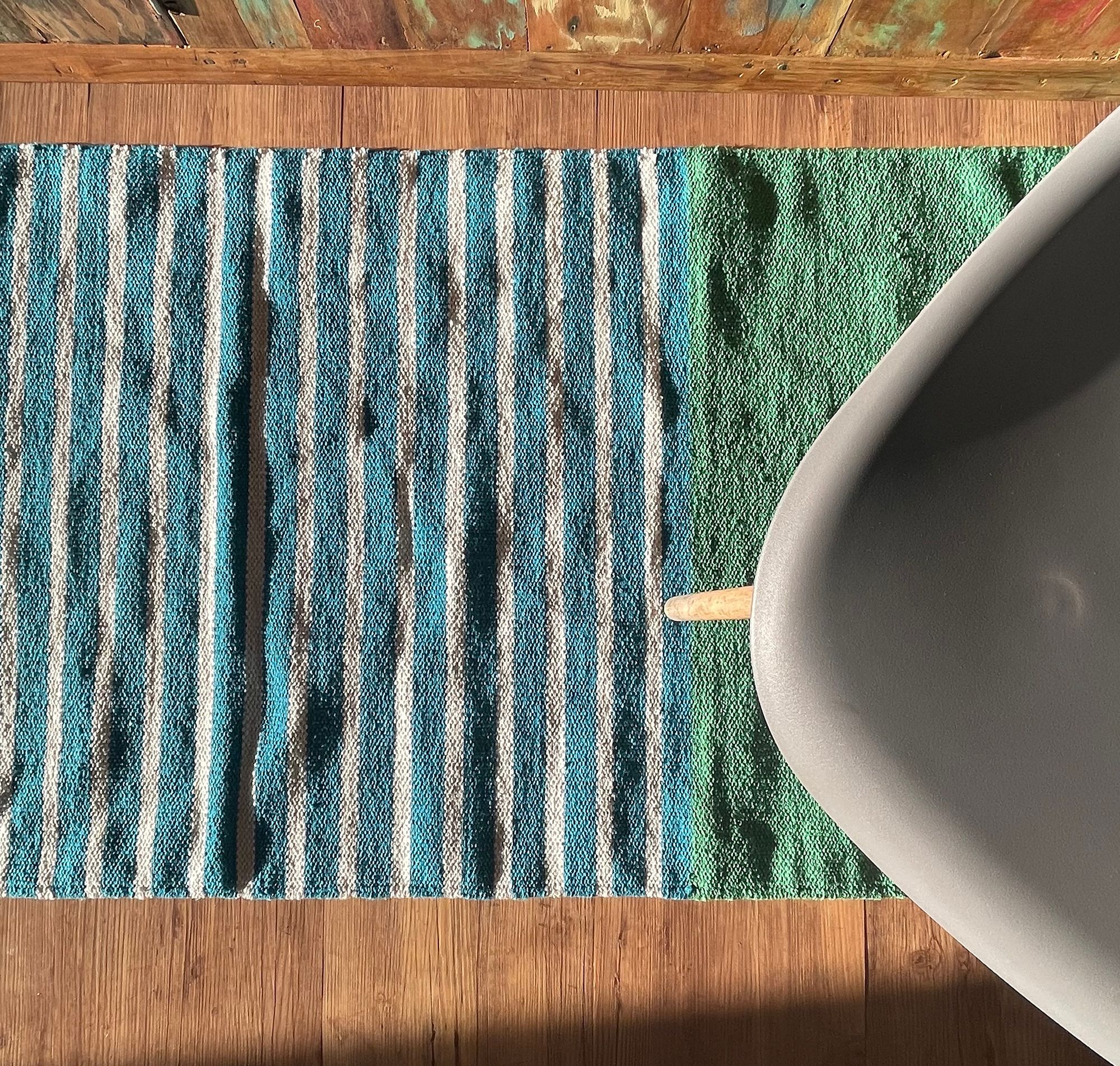 Indian Cotton Rug - 70x170cm - Blue/ Green - Image 3