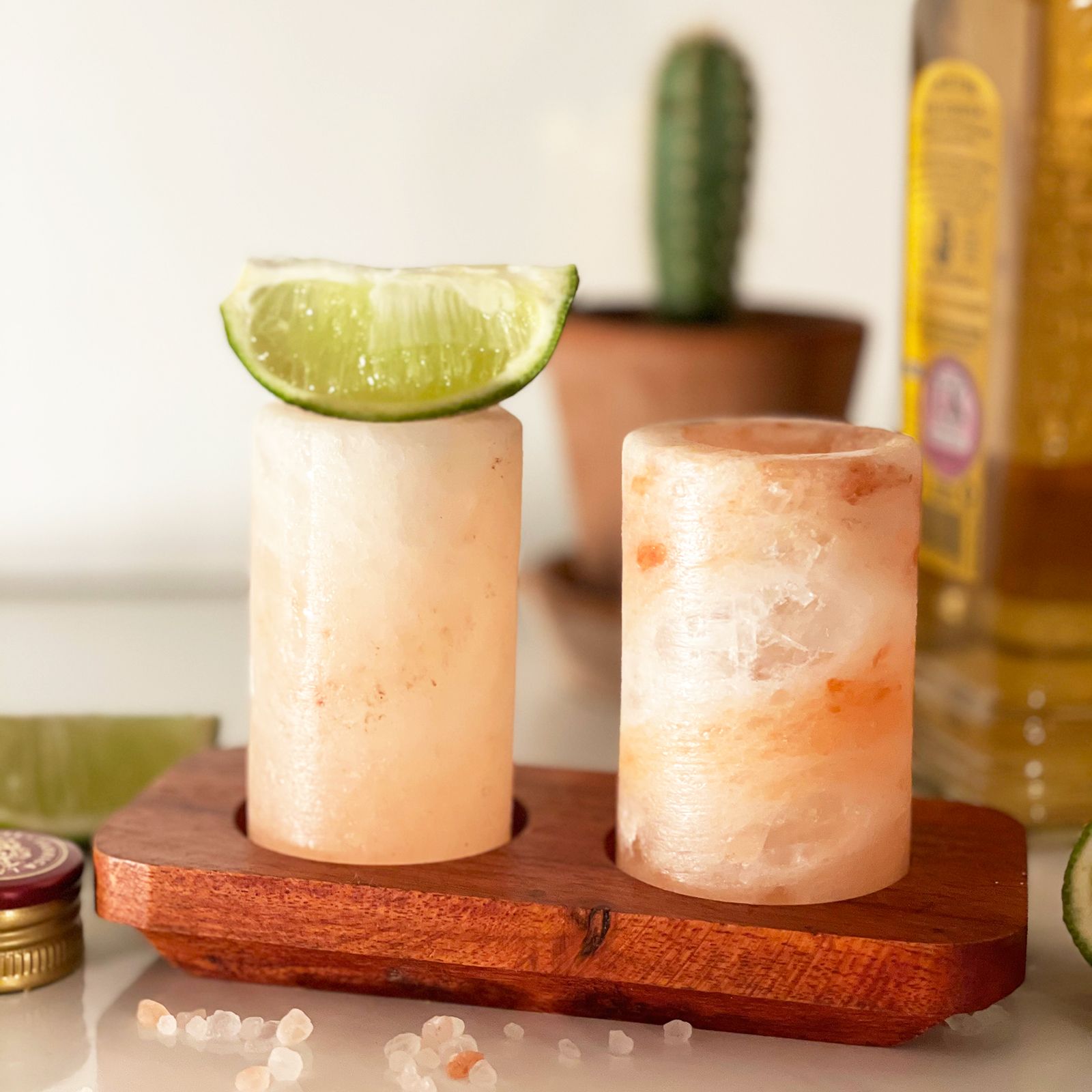 Set of 2 Himalayan Salt Shot Glasses & Wood Serving Stand - Image 8