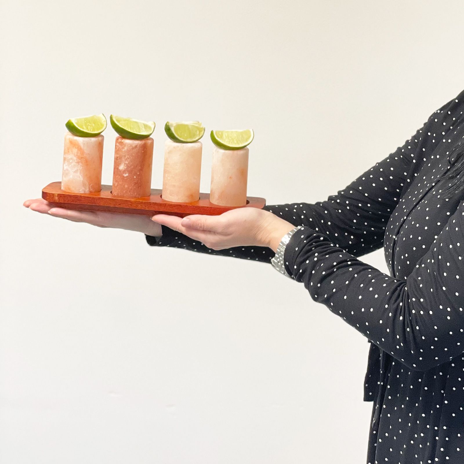 Set of 4 Himalayan Salt Shot Glasses and Wood Serving Stand - Image 6