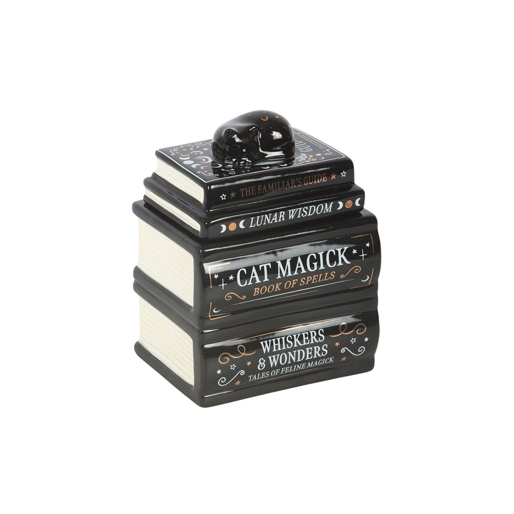 Aromatherapy Black Cat Book Stack Oil Burner with Cat - Image 2
